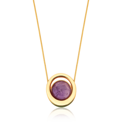 Colar Energia - Esmaltado Verde Oliva/Ametista Semijoias de luxo e design exclusivo