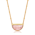 Colar Escudo com Quartzo Rosa, banhado a ouro 18k