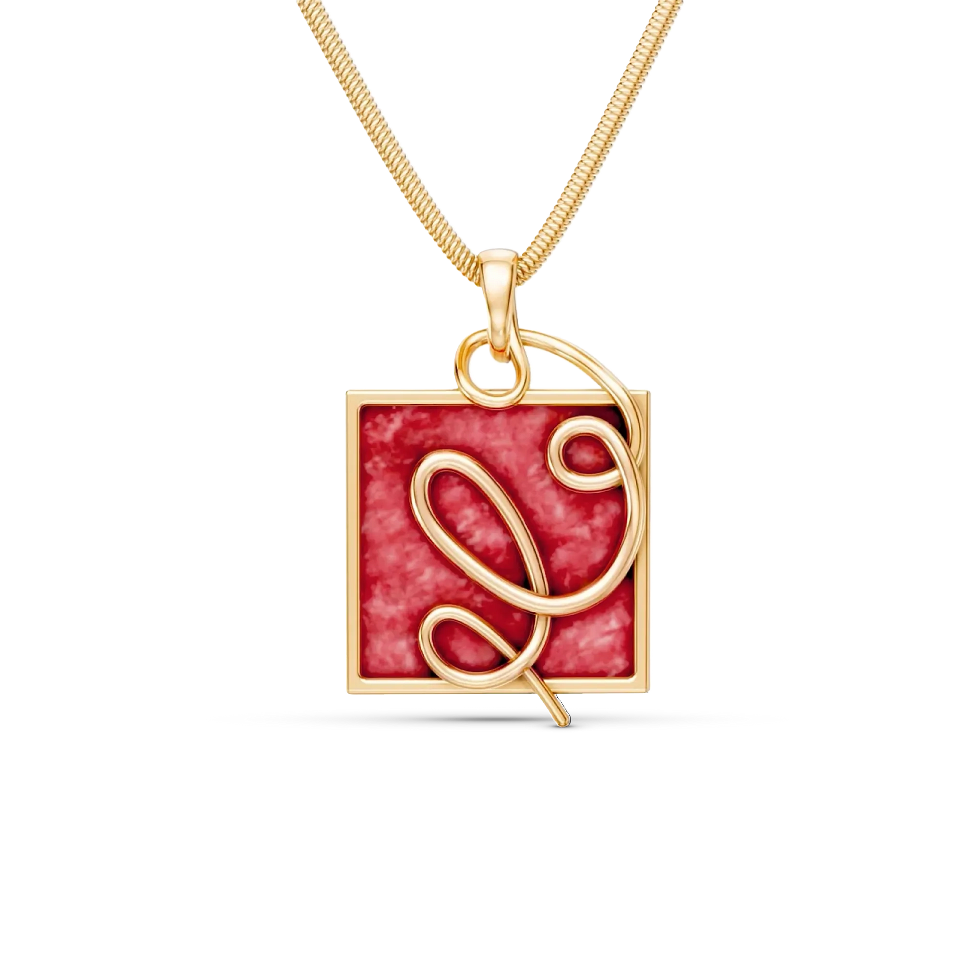 O Colar Forma com Feldspato Vermelho em Banho de Ouro 18K traduz o ponto em que o traço ganha direção. A pedra quadrada de Feldspato Vermelho, que simboliza vitalidade e paixão, recebe a aplicação de linhas em metal que se cruzam, criando uma linguagem super contemporânea. Com sua corrente robusta, é uma peça moderna e sofisticada, ideal para quem busca energia e força de vontade.