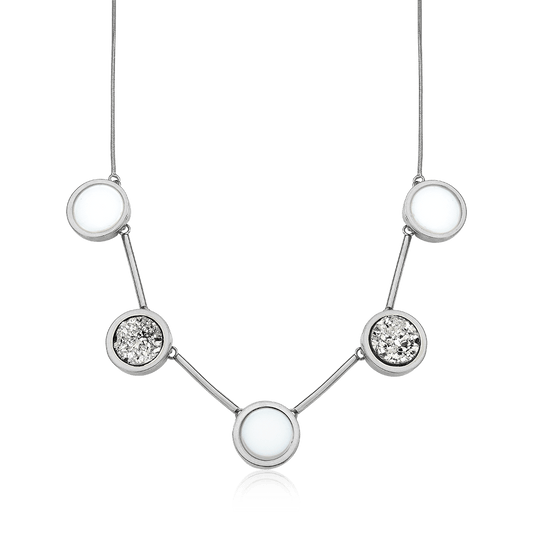 Colar Magnífico - Porcelana Branca Drusa Platina Semijoias de luxo e design exclusivo