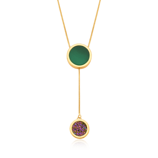 Colar Solene - Ágata Verde Chapa Drusa Multicolorida Semijoias de luxo e design exclusivo