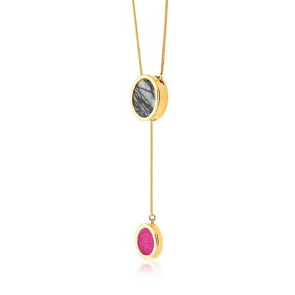 Colar Solene - Jaspe Net e Feldspato Rosa Pink Semijoias de luxo e design exclusivo