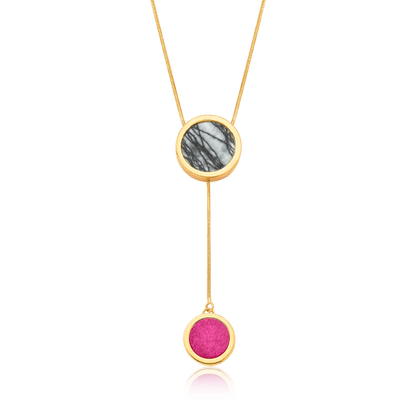 Colar Solene - Jaspe Net e Feldspato Rosa Pink Semijoias de luxo e design exclusivo