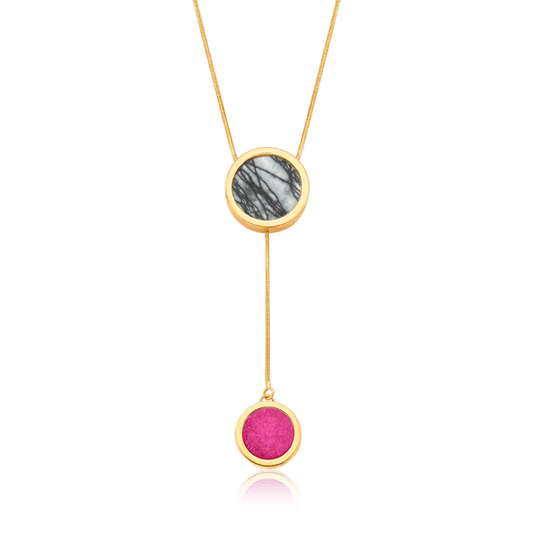 Colar Solene - Jaspe Net e Feldspato Rosa Pink Semijoias de luxo e design exclusivo