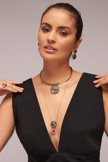 Colar Solene - Jaspe Net e Feldspato Rosa Pink Semijoias de luxo e design exclusivo