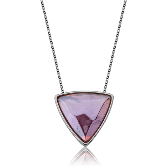 Colar Triângulo com Ametista Perolizada em Banho de Ródio Negro - AIMER JOIAS