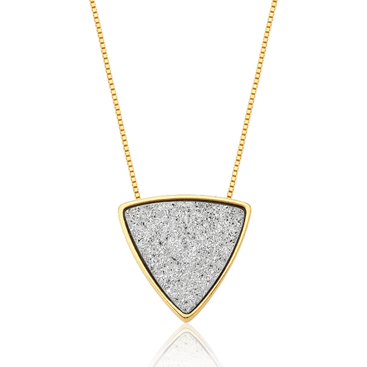  Colar Triângulo com Drusa Platina em Banho de Ouro 18K  - AIMER JOAIS