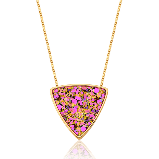 Colar Triângulo com Drusa Multicolorida em Banho de Ouro 18K - AIMER JOIAS