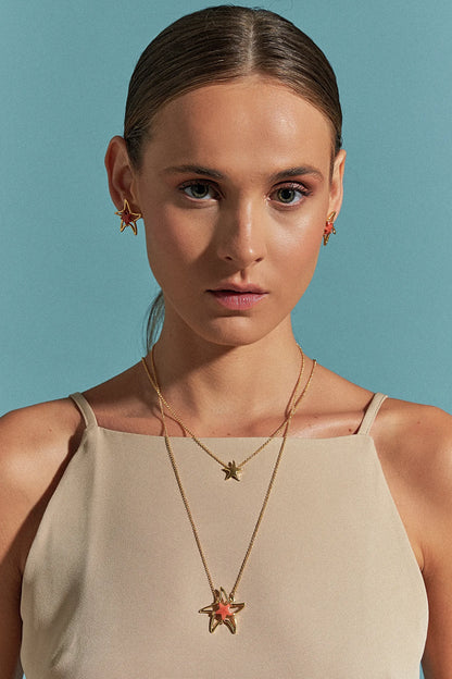 Colar Brisa com Feldspato Laranja em Banho de Ouro 18K