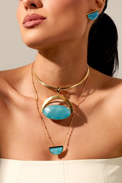 Colar Escudo - Ágata Azul Céu