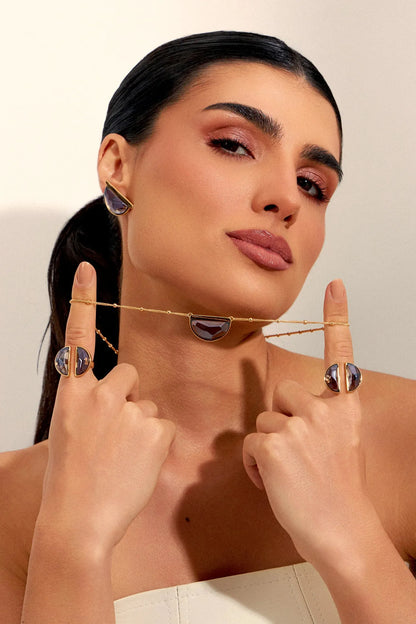 Colar Escudo - Quartzo Fumê