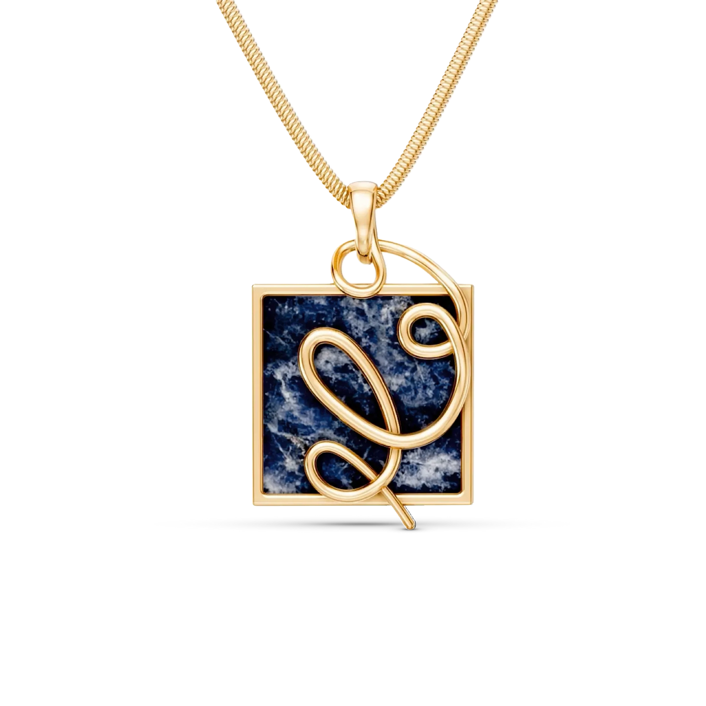 O Colar Forma com Sodalita em Banho de Ouro 18K traduz o ponto em que o traço ganha direção. A pedra quadrada de Sodalita, que simboliza intuição e clareza mental, recebe a aplicação de linhas em metal que se cruzam, criando uma linguagem super contemporânea. Com sua corrente robusta, é uma peça moderna e sofisticada, ideal para quem busca autoconhecimento e comunicação.