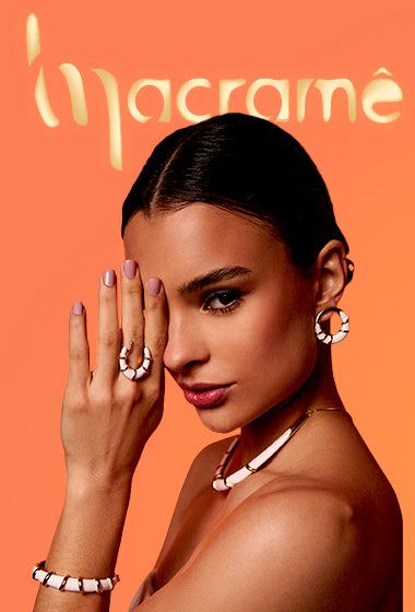 Coleção Macramê - Inspirada na técnica ancestral do macramê, esta coleção transforma fios de metal em tramas únicas, com esmaltação artesanal.6