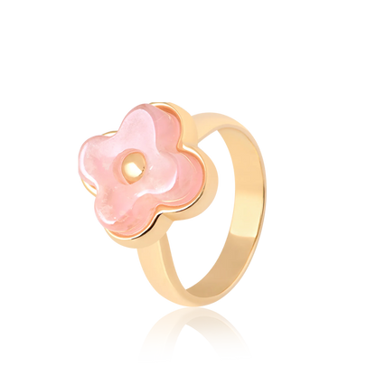Anel Afeto com Quartzo Rosa em Banho de Ouro 18K