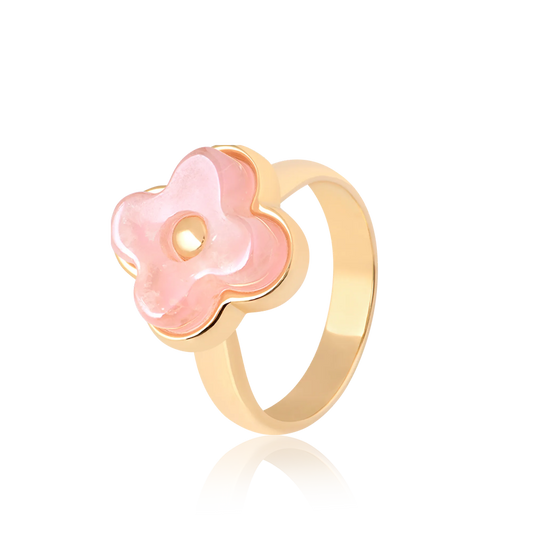 Anel Afeto com Quartzo Rosa em Banho de Ouro 18K