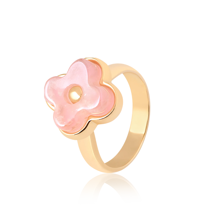 Anel Afeto com Quartzo Rosa em Banho de Ouro 18K