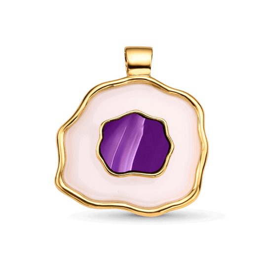 Pingente Ixchel - Ágata Branca e Ágata Roxa Listrada Semijoias de luxo e design exclusivo