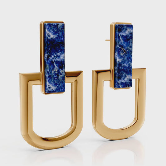 Brinco Elos - Sodalita | Semijoia Banhada a Ouro 18K