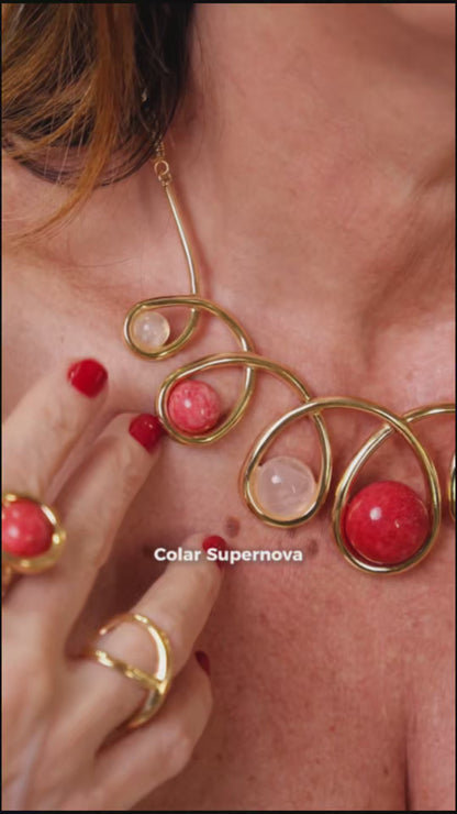 Colar Supernova — Feldspato Vermelho e Quartzo Rosa