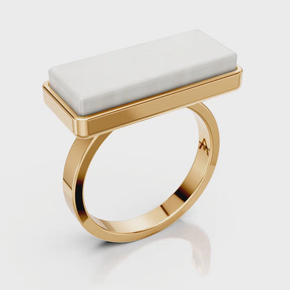 Anel Estrutura - Porcelana Branca | Semijoia Banhada a Ouro 18K