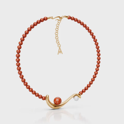 Colar Gestos - Ágata Vermelha e Pérola