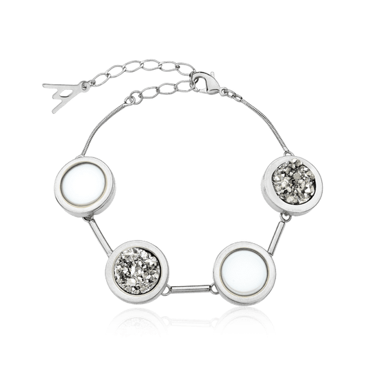 Pulseira Magnífica - Drusa Platina e Porcelana Branca Semijoias de luxo e design exclusivo